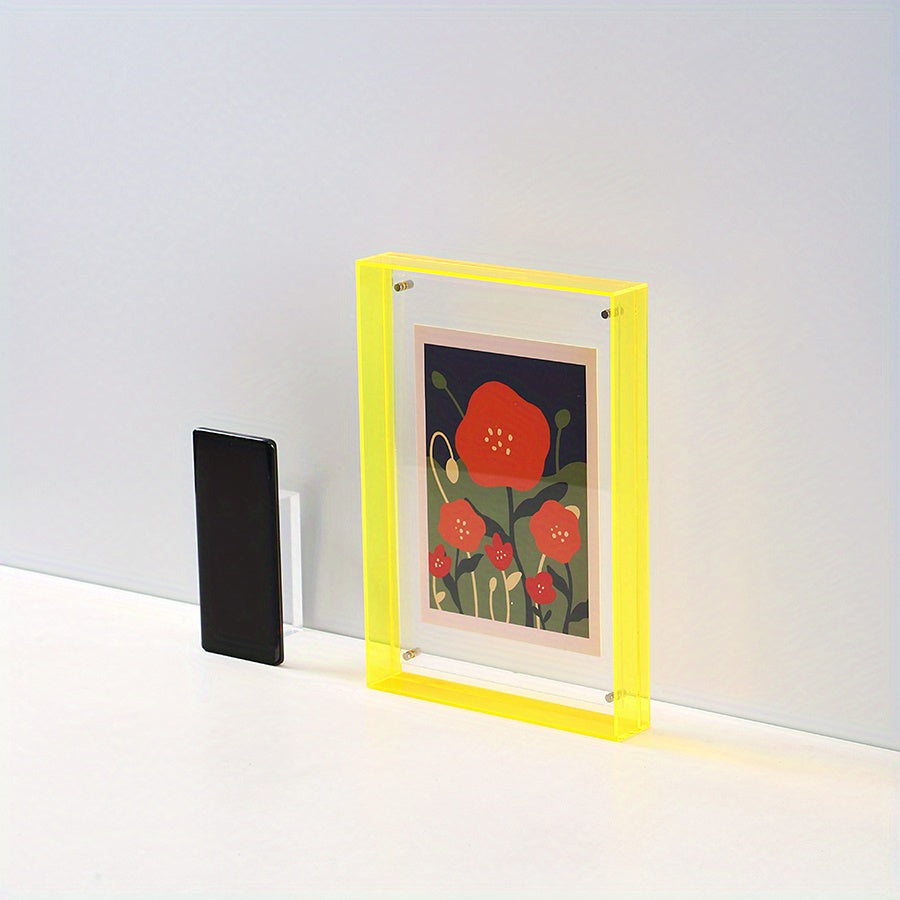 Chic Acrylic Photo Holder – Modern Art Display Stand – Yellow