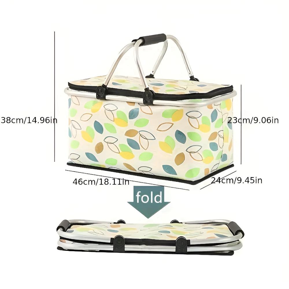 Versatile Insulated Picnic Basket with Foldable Design – Green Leaves