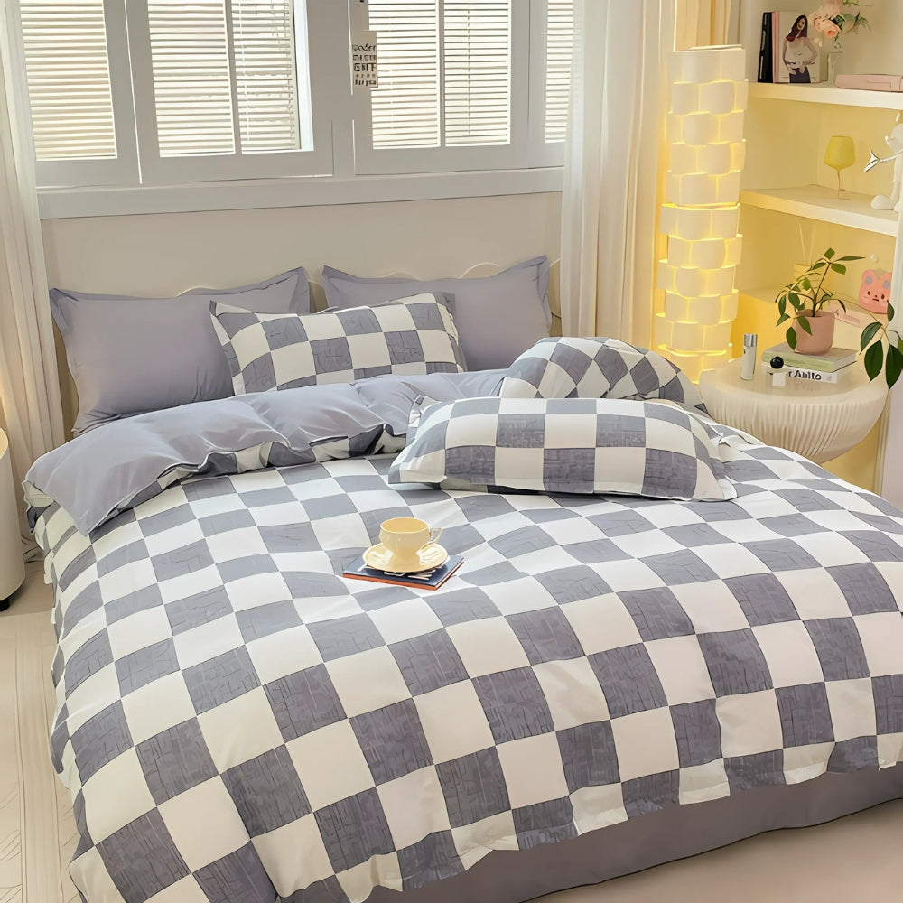 Timeless Checkered Bedding Ensemble – White and Grey