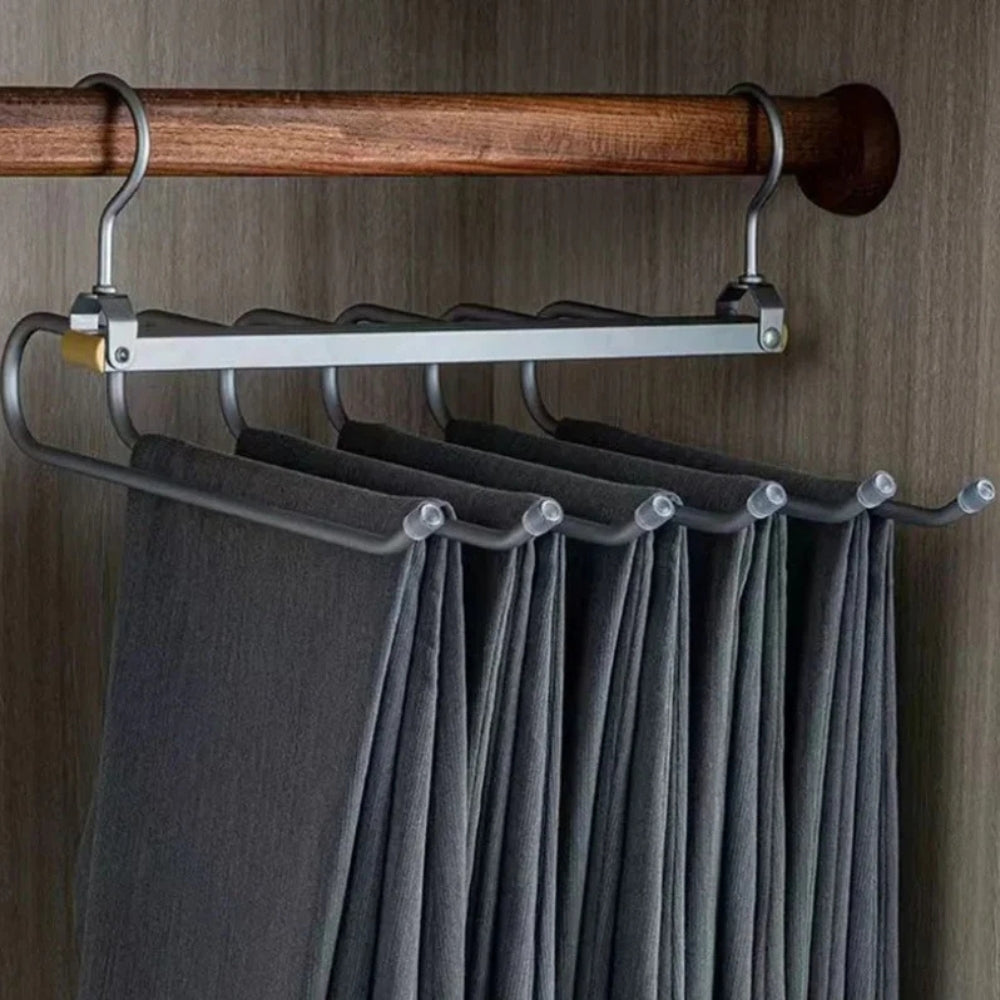 Elegant Space-Saving Trouser Organizer Hanger – Metallic Grey