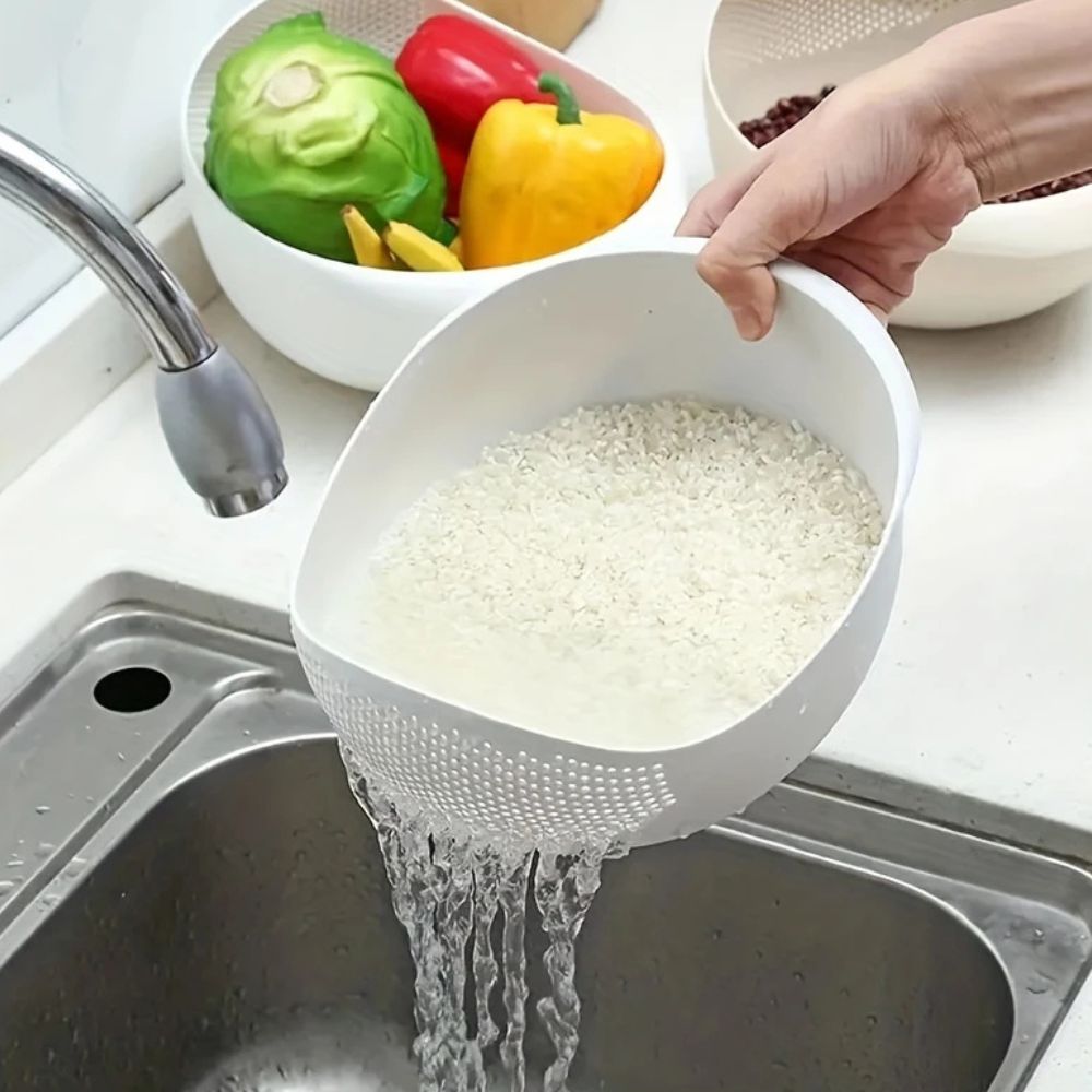 Modern Kitchen Strainer Bowl – Wash & Drain Colander – White