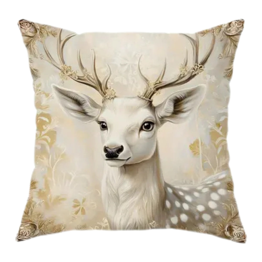Christmas Cushion Cover with Santa and Deer – Golden Velvet Design