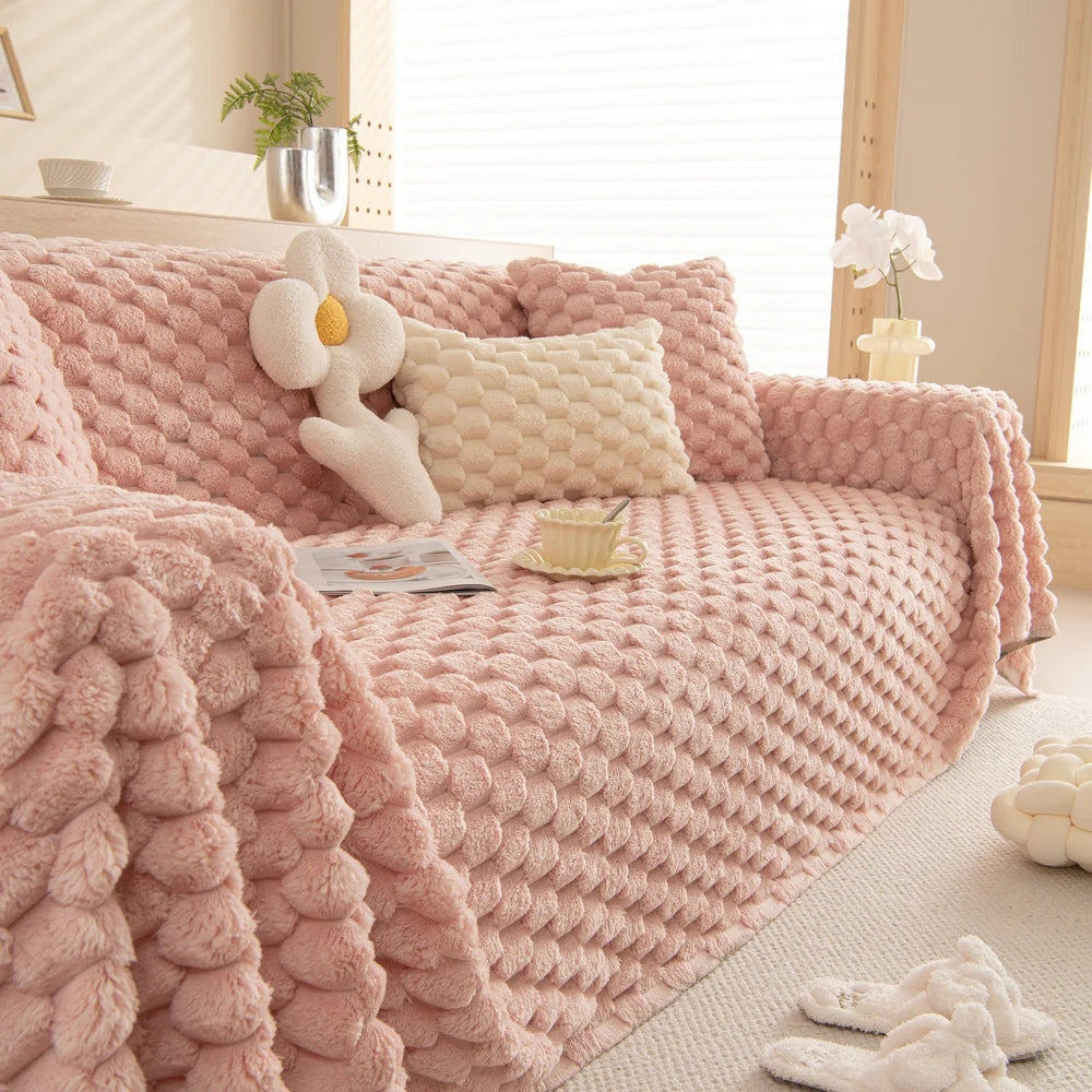 Plush Haven Sofa Protector & Accent Blanket – Pink