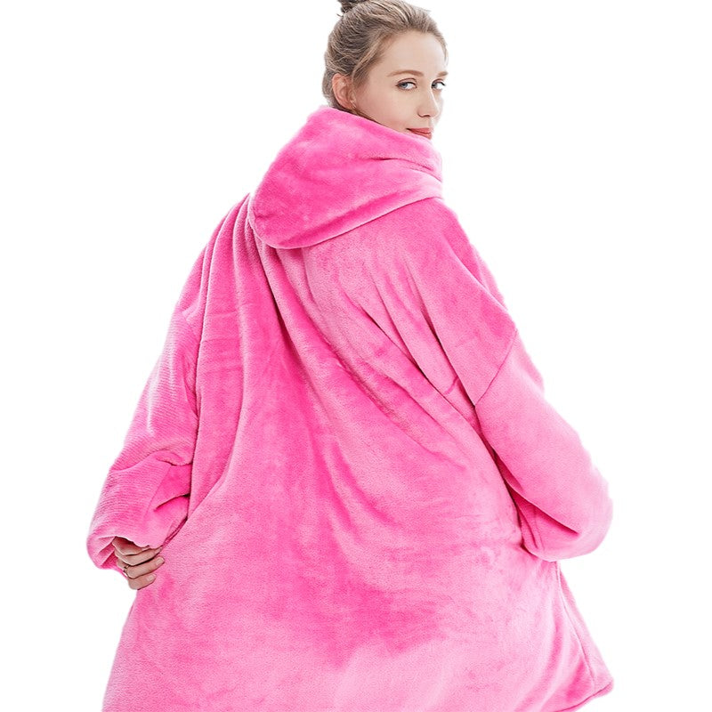Cozy Fleece Blanket Hoodie for Winter - Oversized Design – Dark Pink