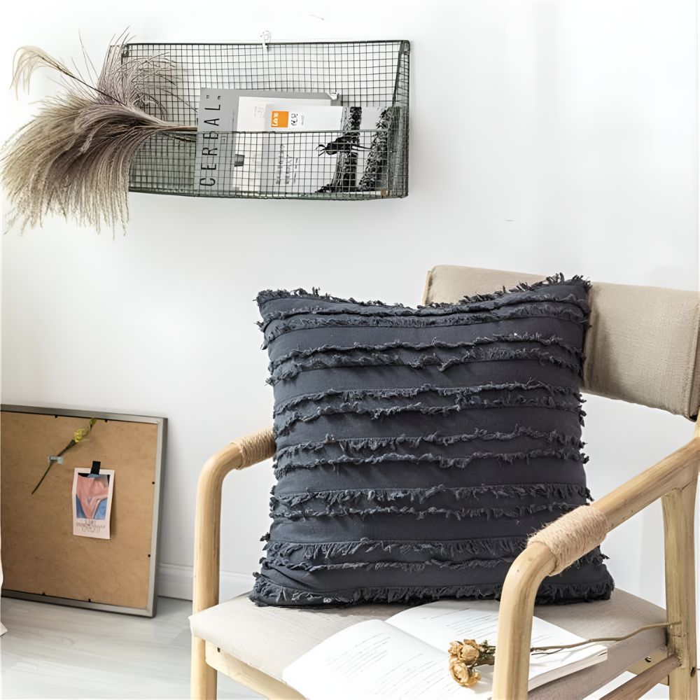 Chic Fringe Throw Pillow Cover for Stylish Interiors – Carbon Grey