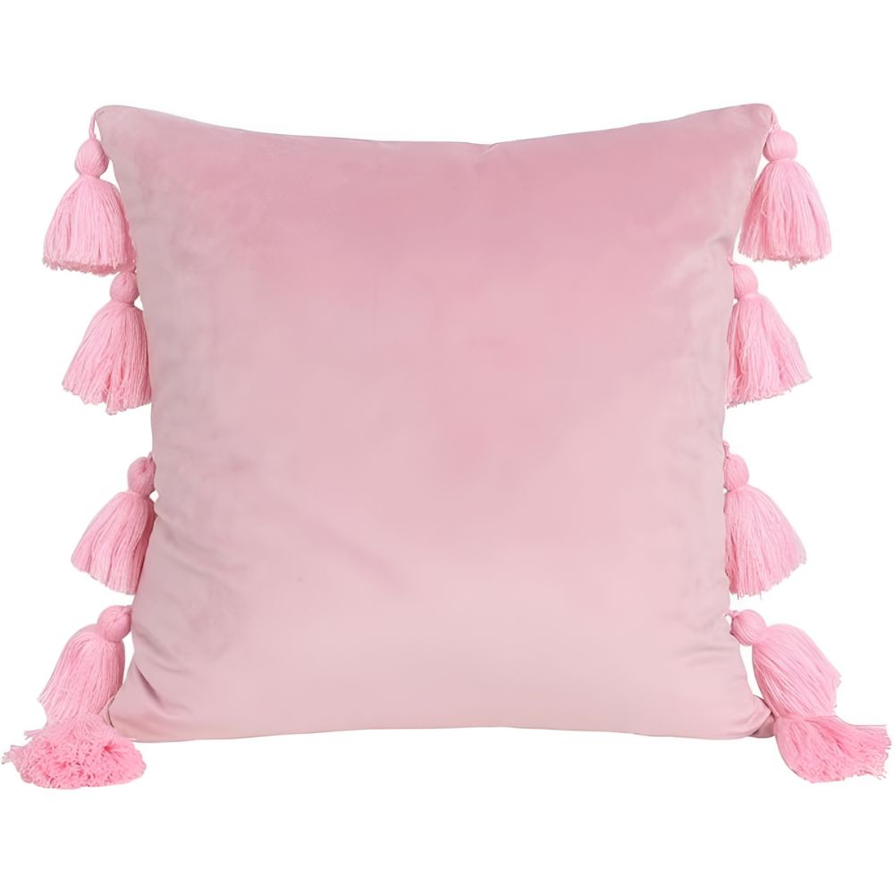 Chic Velvet Tassel Cushion Cover for Stylish Interiors – Pink