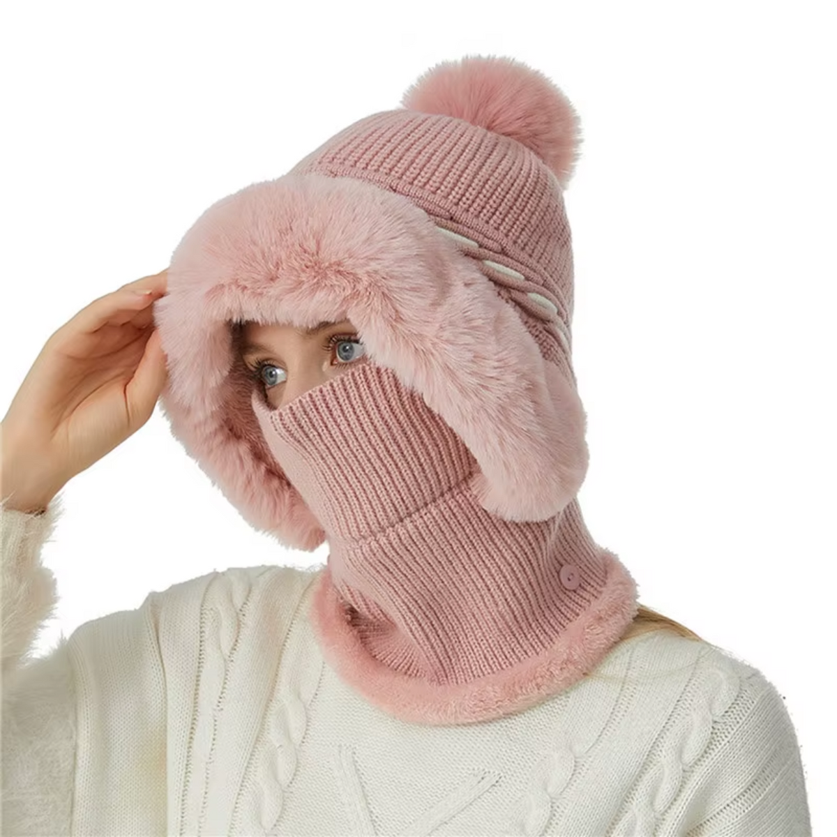 2-in-1 Fleece Scarf and Hat Set – Soft and Cozy Warmth – Pink