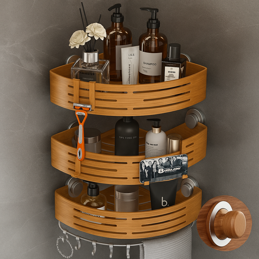 Triangular Shower Organizer – Wood