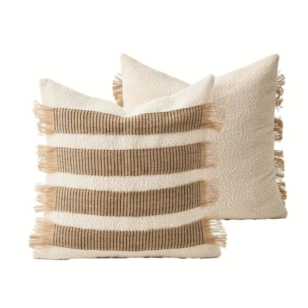 Artisan Woven Striped Throw Pillow Cover – Ivory Harmony