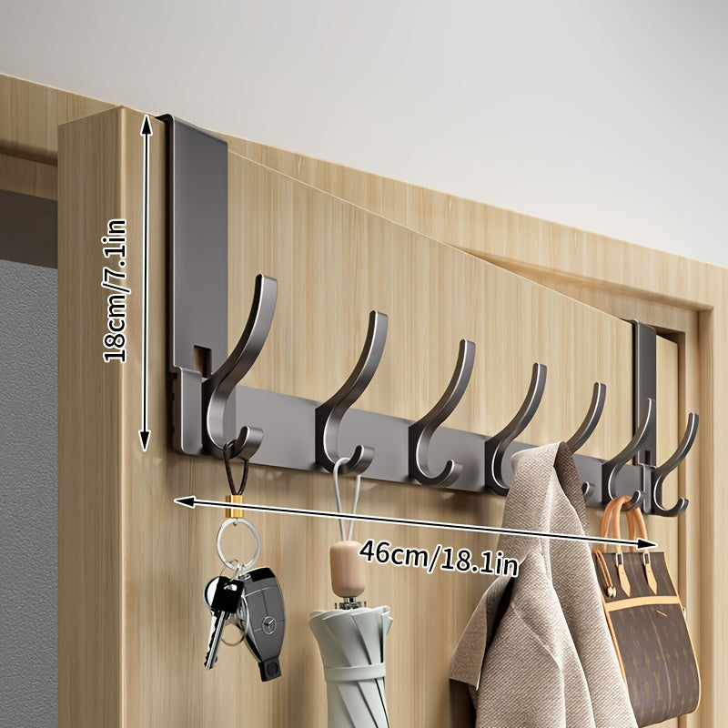 SlimLine Door Hook – Sturdy Aluminum Hanging System Without Drilling – Gray - 7 Hooks