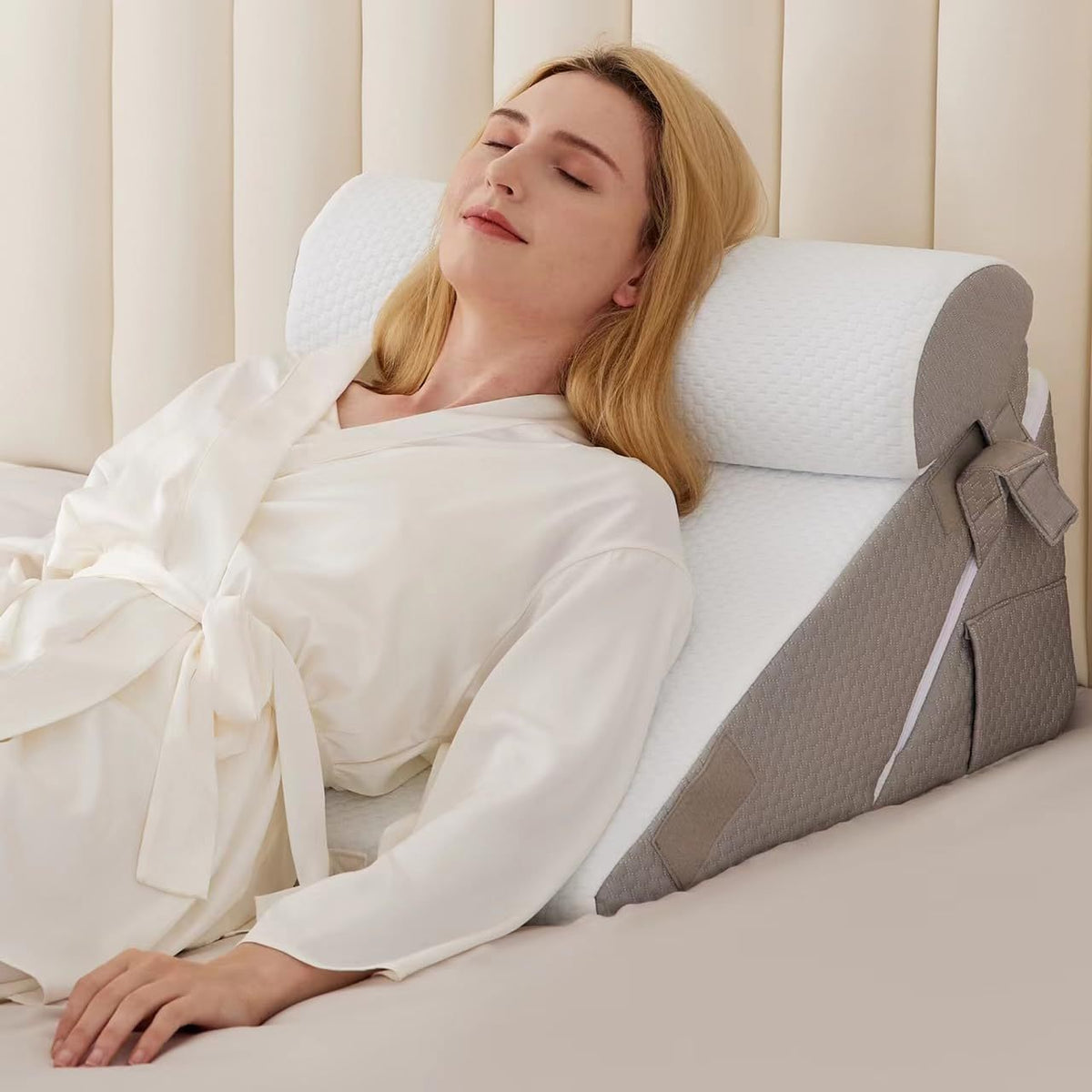 Lounge Support Pillow with Adjustable Wedge Design – Grey White