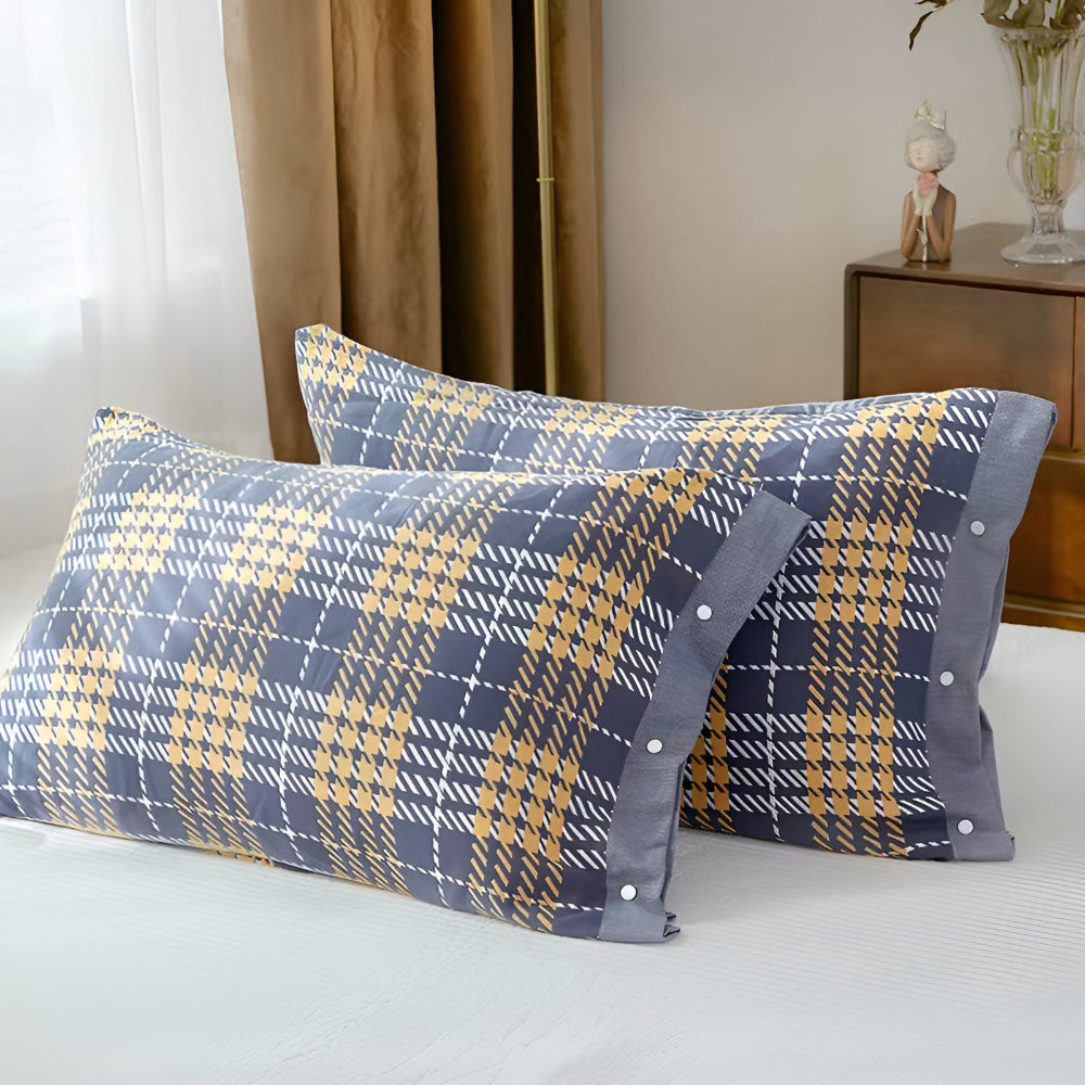 Luxurious Cotton Pillowcase with Button Closure – Yellow Checkers