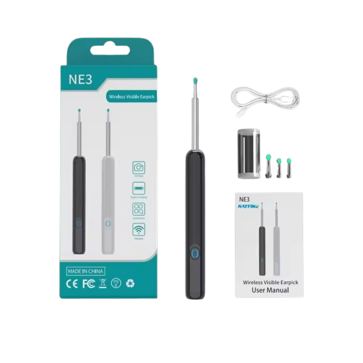 LED Screen Rechargeable Ear Cleaning Otoscope for Accurate Inspection – Black