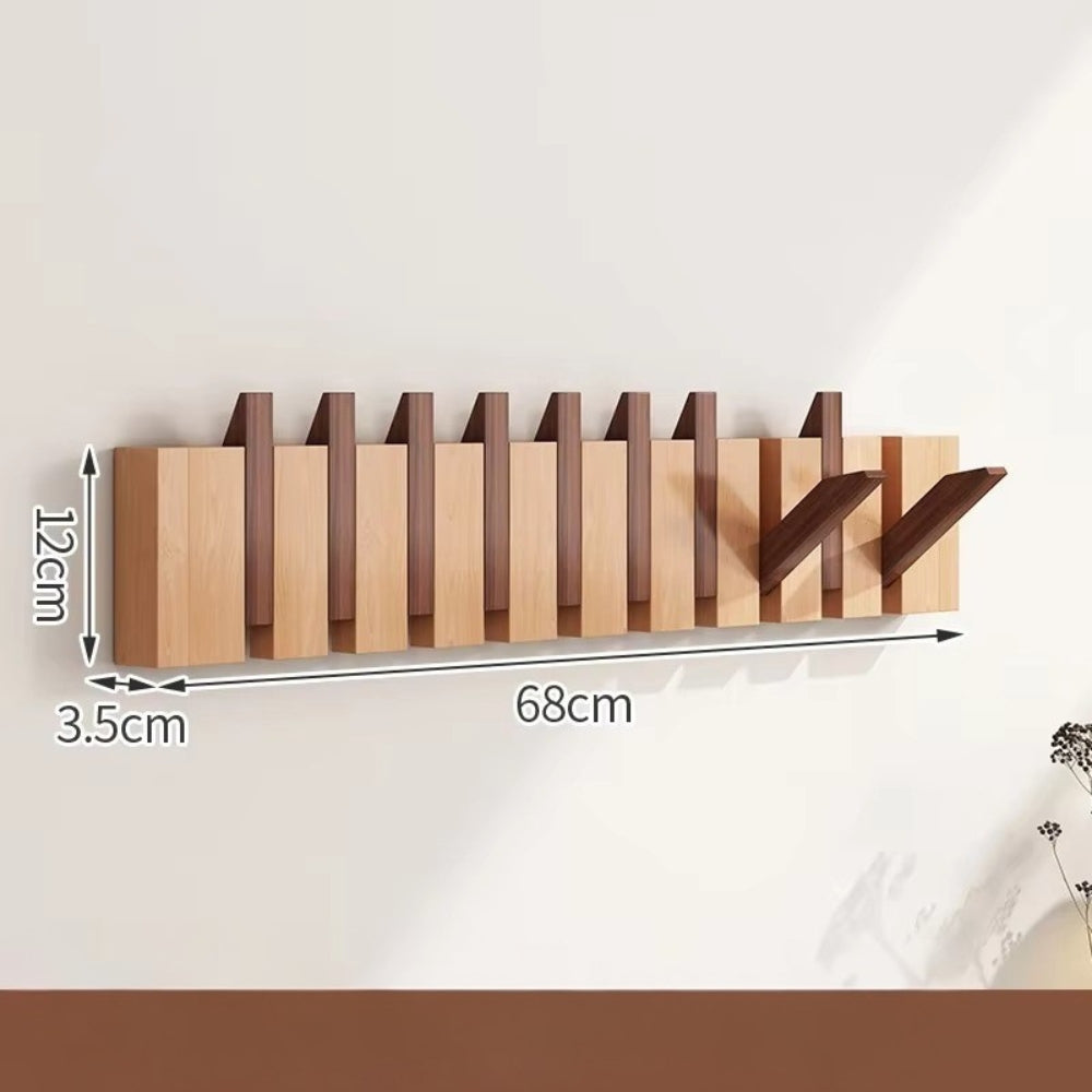 Elegant Foldable Wooden Wall Hook Rack for Easy Organization – Dual Harmony