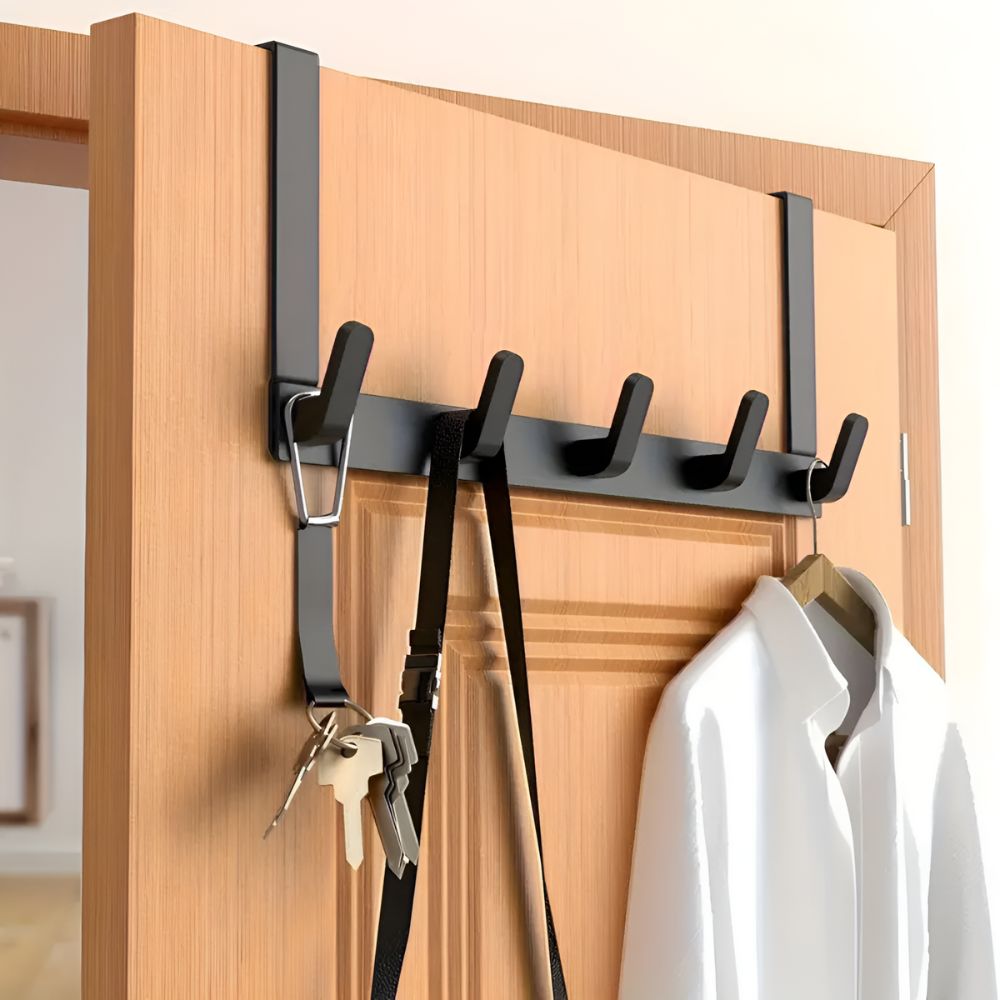 Sleek 5-Hook Over-Door Storage Solution – Black