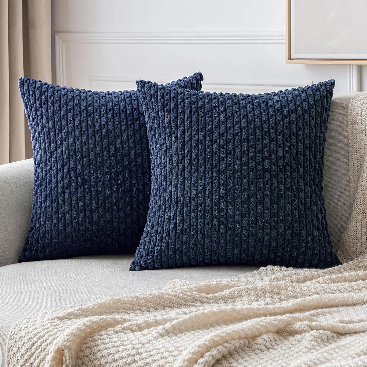 Boho Striped Corduroy Cushion Cover – Decorative Pillowcase for Sofa or Bed – Dark blue