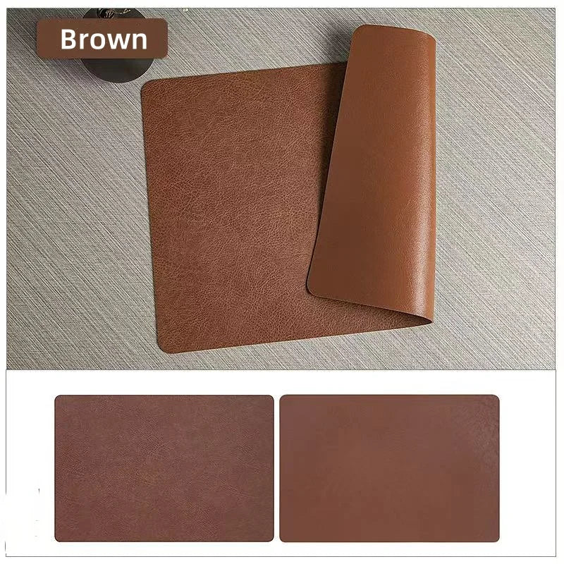 Waterproof Faux Leather Dining Table Mats – Heat Resistant Double-Sided – Brown