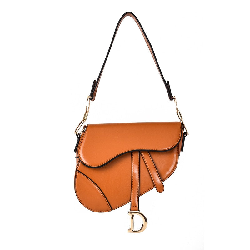 Exclusive PU Leather Shoulder Bag for Women – Stylish Saddle Design – Braun
