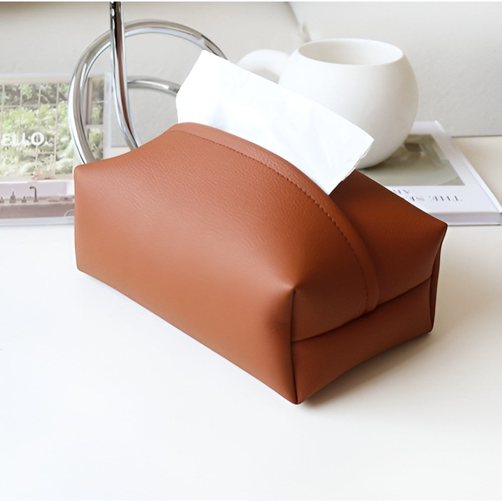 Chic PU Leather Tissue Holder for Any Setting – Terracotta