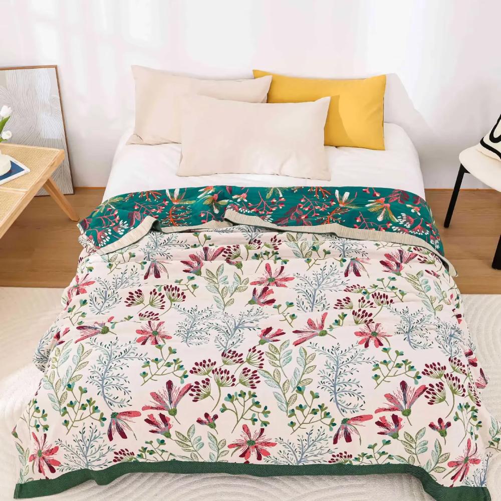 Wildflower-Themed Decorative Throw Blanket for Cozy Comfort – White (200x230cm)