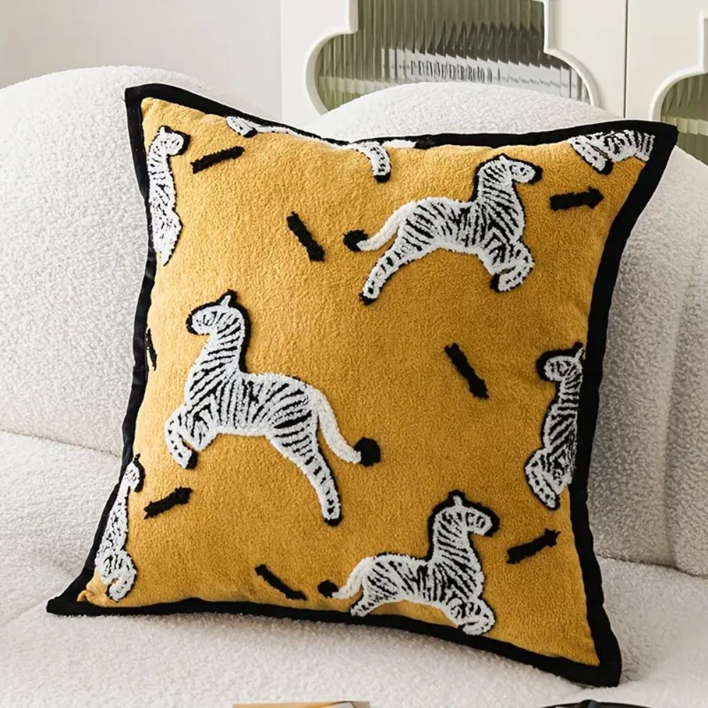 Geometric Charm Chenille Cushion Cover – Golden Zebra