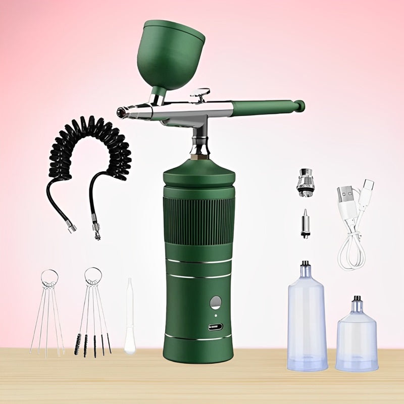 Portable Mini Airbrush Set with Compressor – Cordless Design – Green