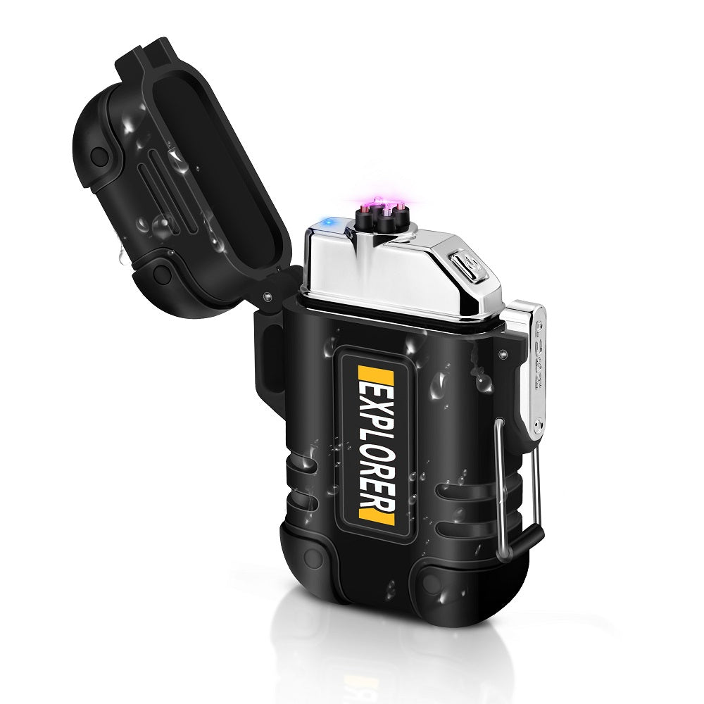 Plasma Lighter with Double Arc – Windproof and Waterproof Design – Black