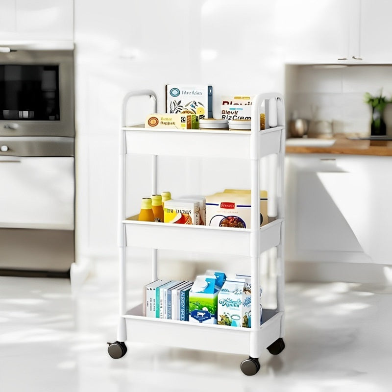 3-Tier Rolling Utility Cart on Wheels for Versatile Storage – White