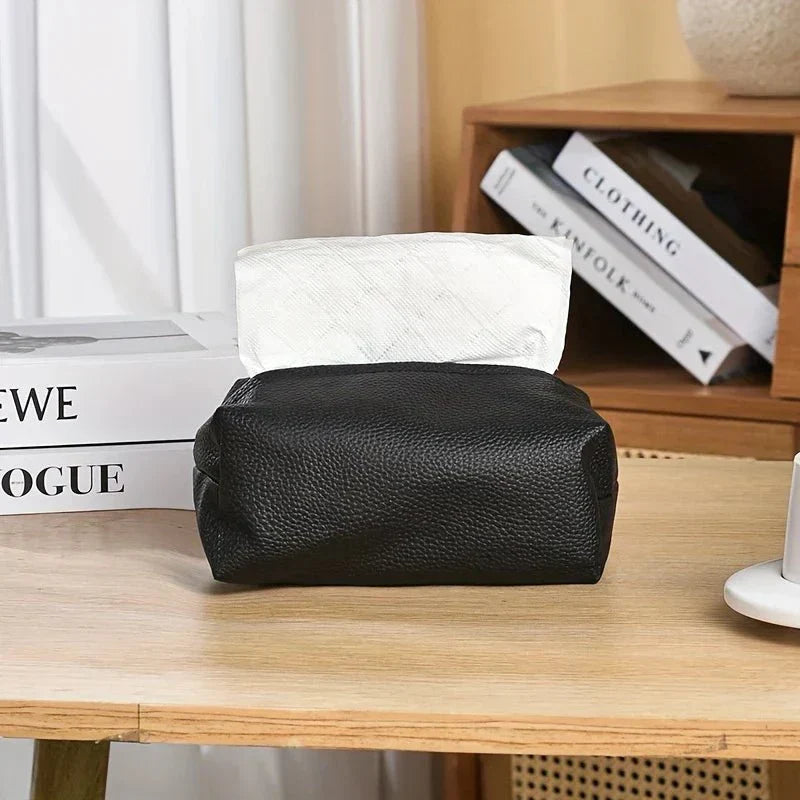 Soft Faux Leather Tissue Holder – Sleek Minimalist Design – Black