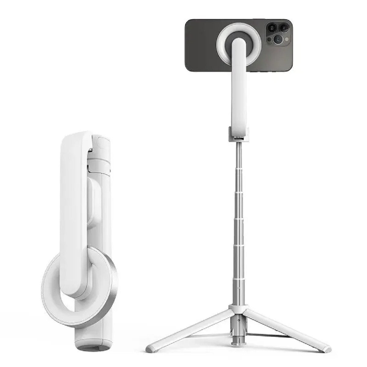 Bluetooth Selfie Stick and Magnetic Stabilizer for Mobile Phone Stand – White