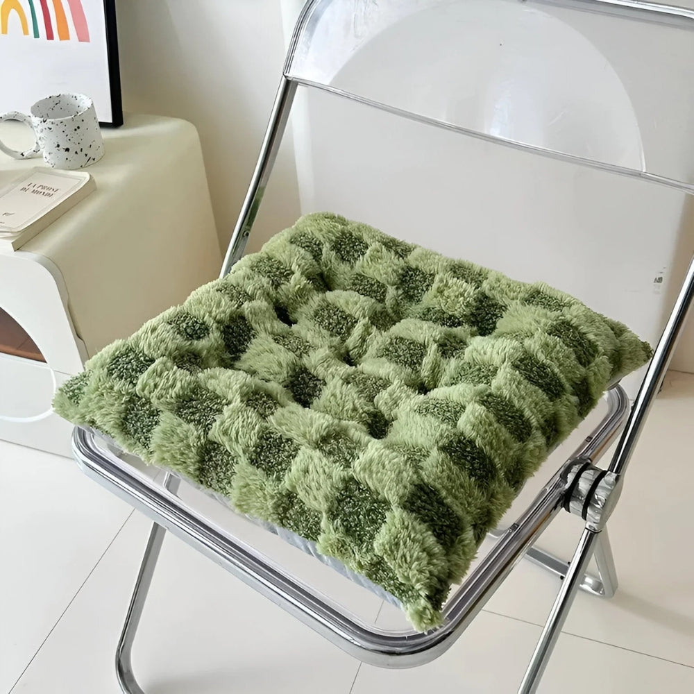 Plush Checkered Comfort Seat Cushion for Cozy Living – Green