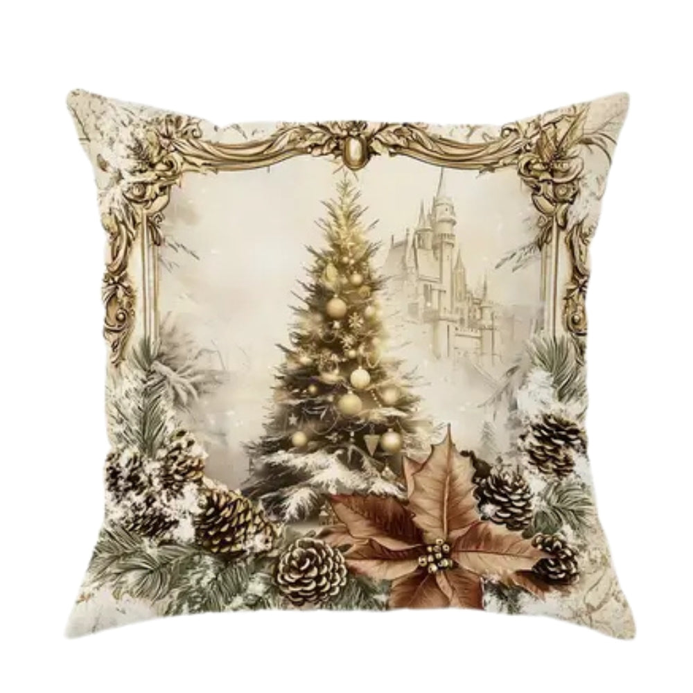 Christmas Cushion Cover with Santa and Deer – Golden Velvet Design
