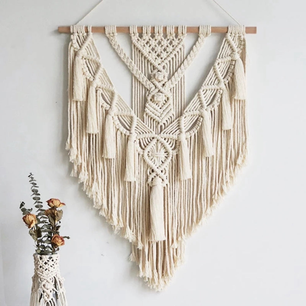 Textured Geometric Macrame Wall Art for Modern Spaces – White