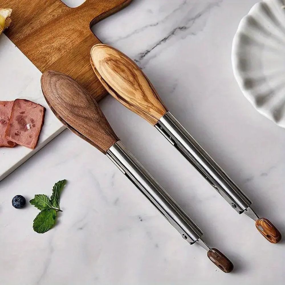 Artisan Wood & Steel Kitchen Tongs