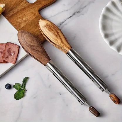 Artisan Wood & Steel Kitchen Tongs