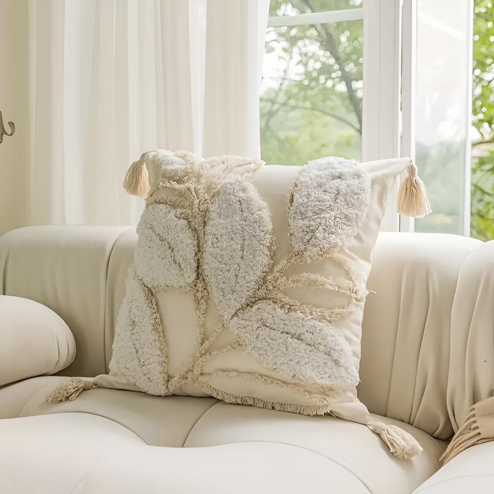 Nature-Inspired Leaf Design Cushion Cover – Palm Ivory