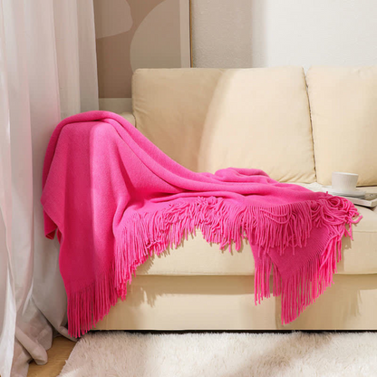 Chic Textured Blanket with Stylish Tassels – Rose Red