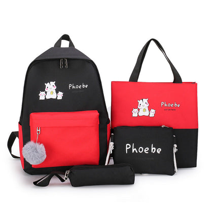 5-Piece Bag Set with Animal Design – Black