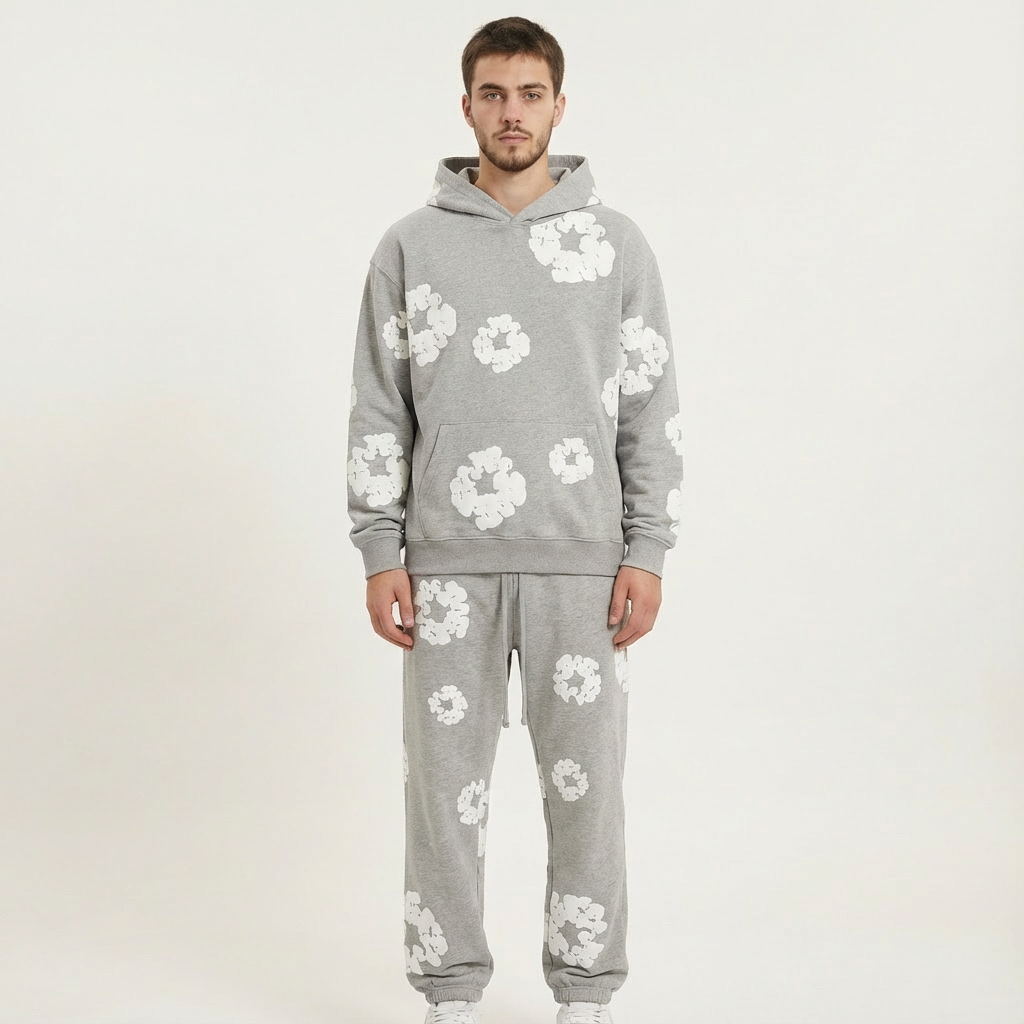 Chic Spring Sweatshirt for Men – Elegant Floral Design and Comfort – Gray