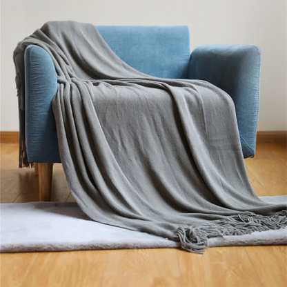 Chic Textured Blanket with Stylish Tassels – Smoke Grey