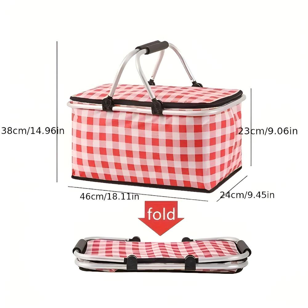 Versatile Insulated Picnic Basket with Foldable Design – Red check