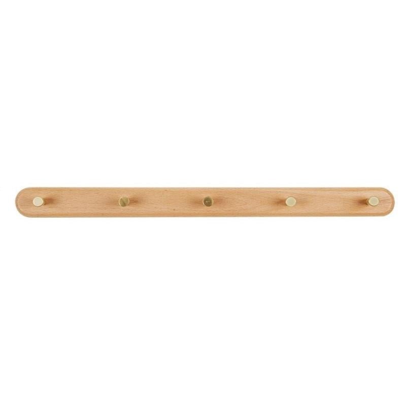 Minimalist Wooden Coat Rack with Brass Hooks for Wall Mounting – Beech