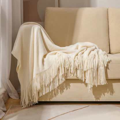 Chic Textured Blanket with Stylish Tassels – Beige