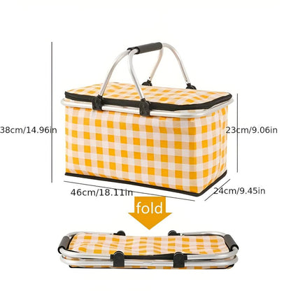 Versatile Insulated Picnic Basket with Foldable Design – Yellow Plaid