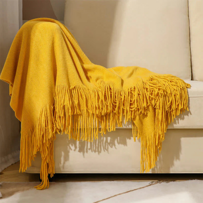 Chic Textured Blanket with Stylish Tassels – Yellow