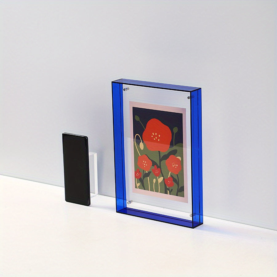 Chic Acrylic Photo Holder – Modern Art Display Stand – Small Blue