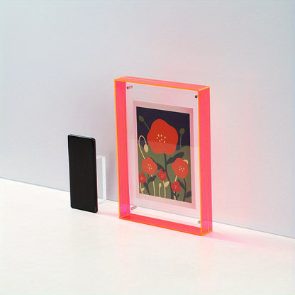 Chic Acrylic Photo Holder – Modern Art Display Stand – Fluorescent Red