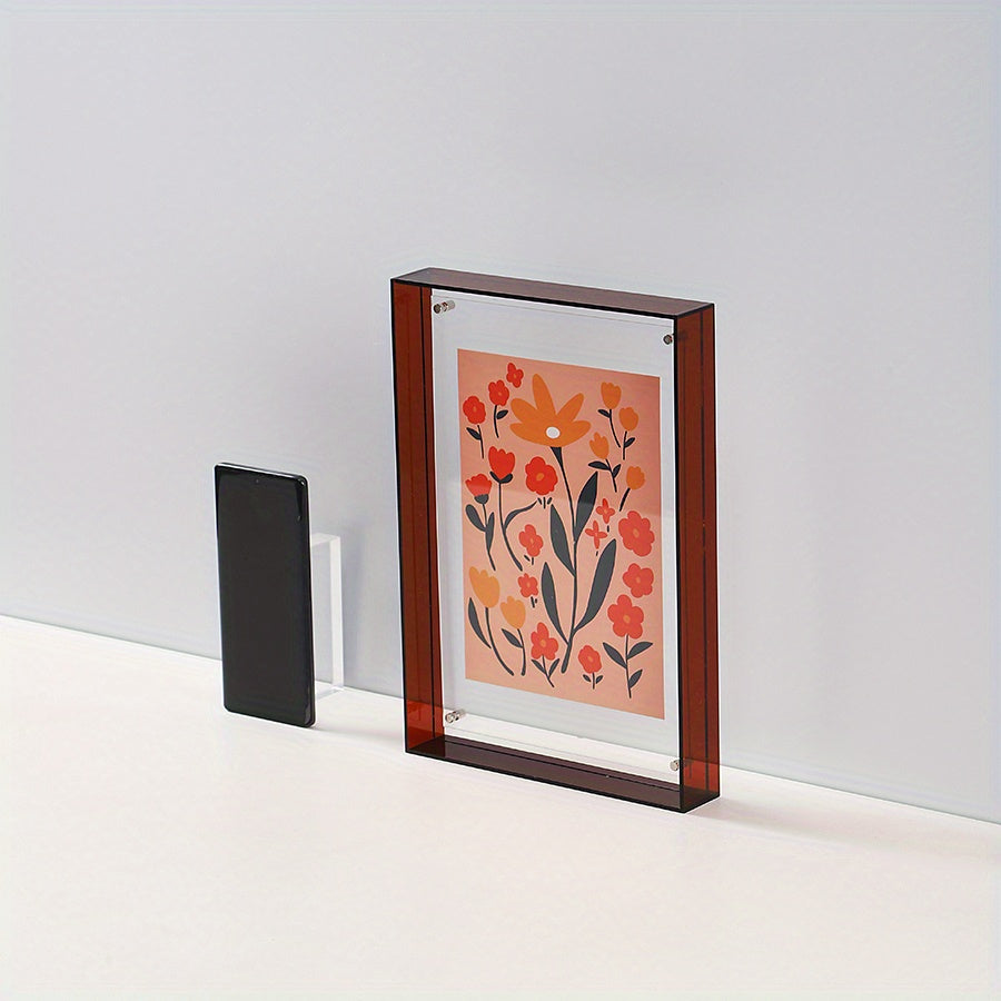 Chic Acrylic Photo Holder – Modern Art Display Stand – Brown