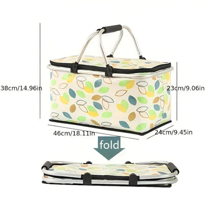 Versatile Insulated Picnic Basket with Foldable Design – Green Leaves