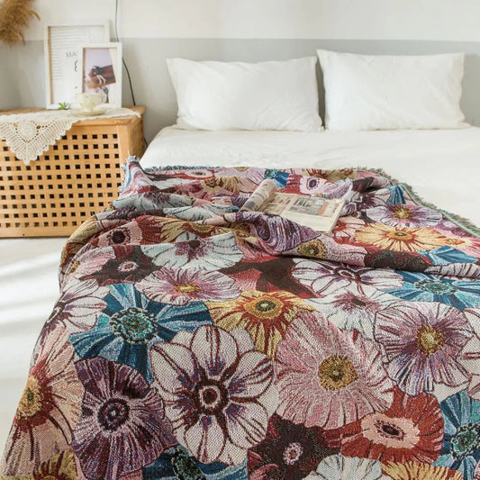 Charming Floral Woven Blanket with Tassels for Cozy Living